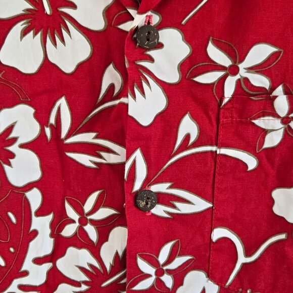 Vintage Hilo Hattie Mens Hawaiian Red Hibiscus Floral Aloha Shirt Small - Picture 6 of 7